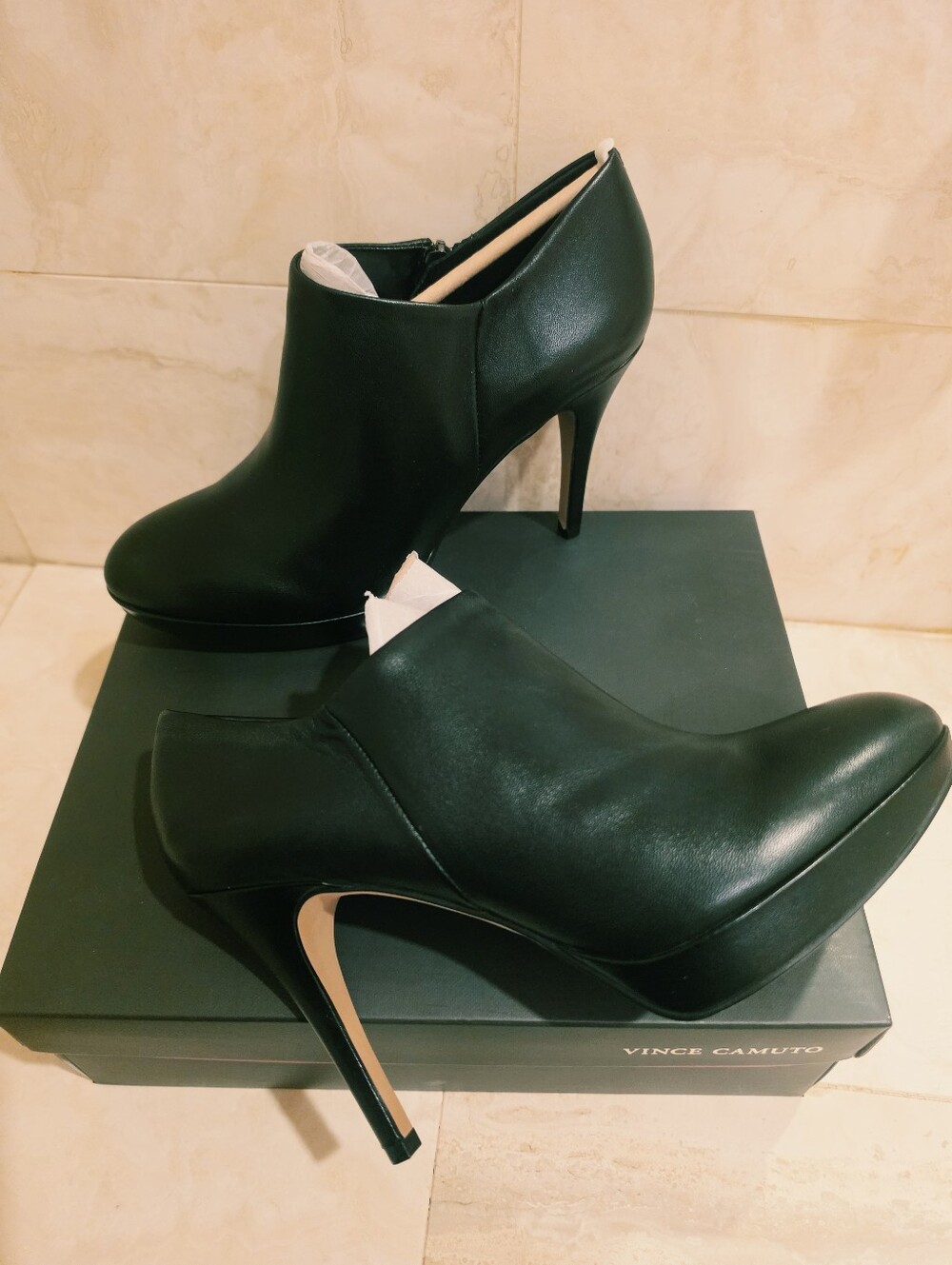 Vince Camuto Black Leather Stiletto Ankle Booties